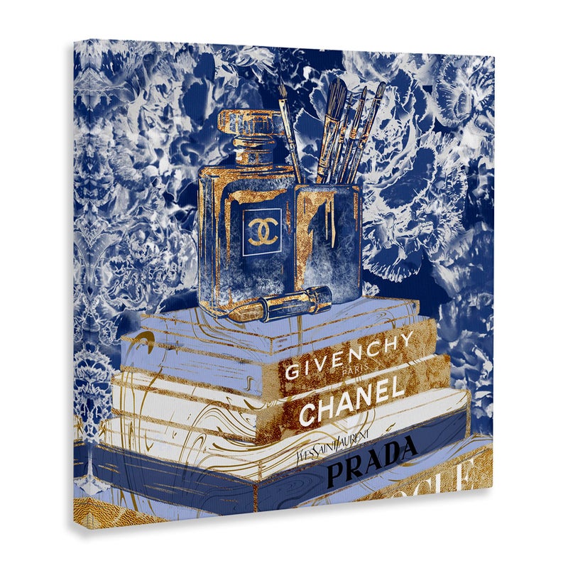 Stupell Industries Fashion Book Pile Glam Designer Accessories Blue Gold, Designed by Ziwei Li Wall Art, 24 x 24, Canvas - Image 3